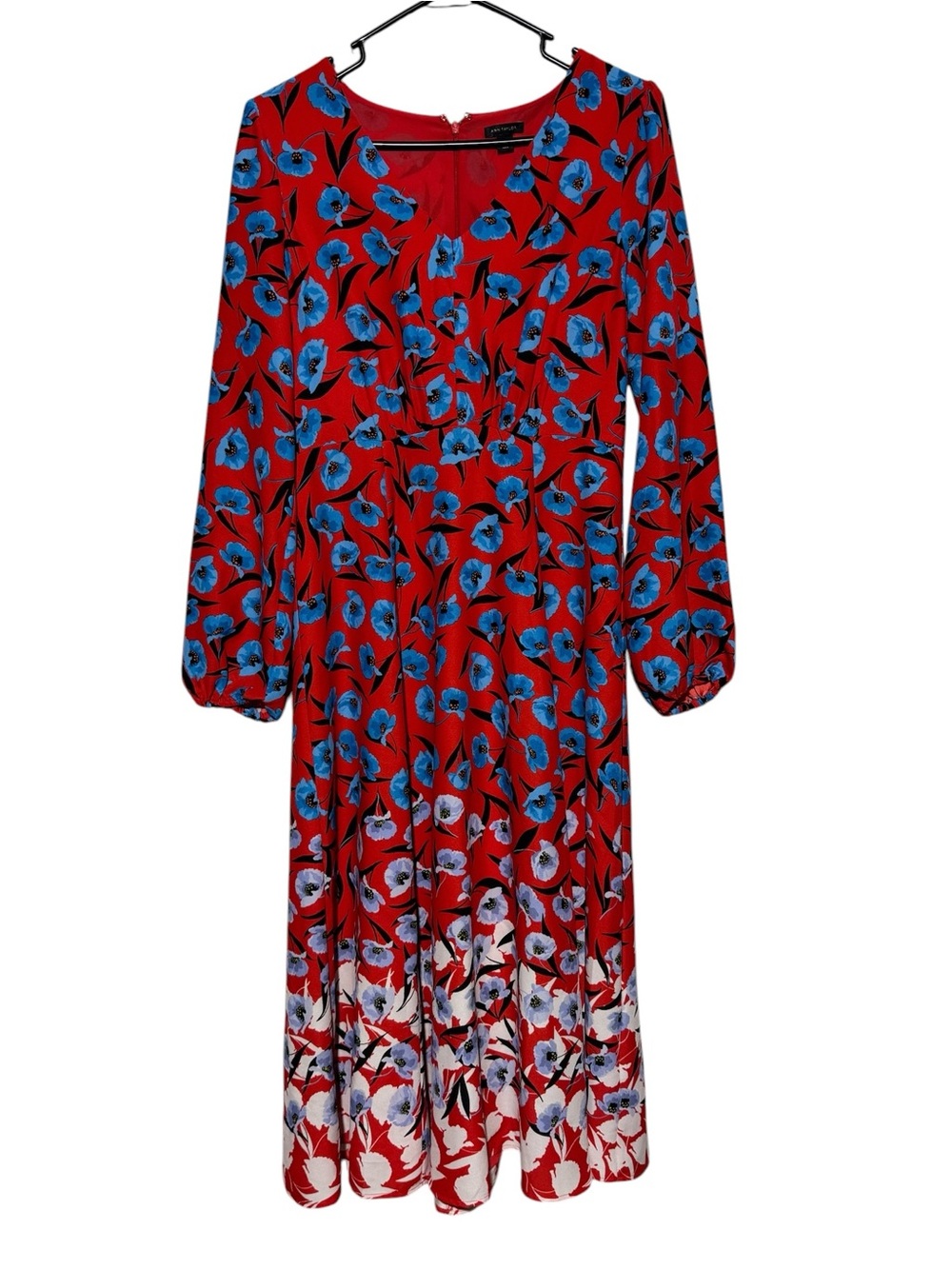 Ann Taylor Floral Midi Dress Size 2 Long Sleeve Bold Wedding Guest Church Modest